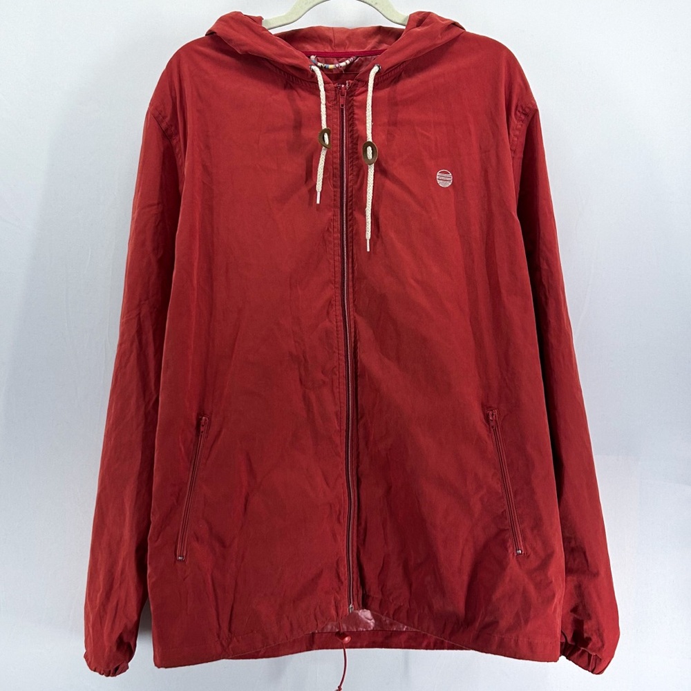 Marine Layer Men’s Elijah Red Waterproof Waxed Zip Up Rain Jacket X-Large